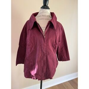 Liz Claiborne New York Burgundy Full Zip Utility Jacket 3/4 sleeve Size 1x
